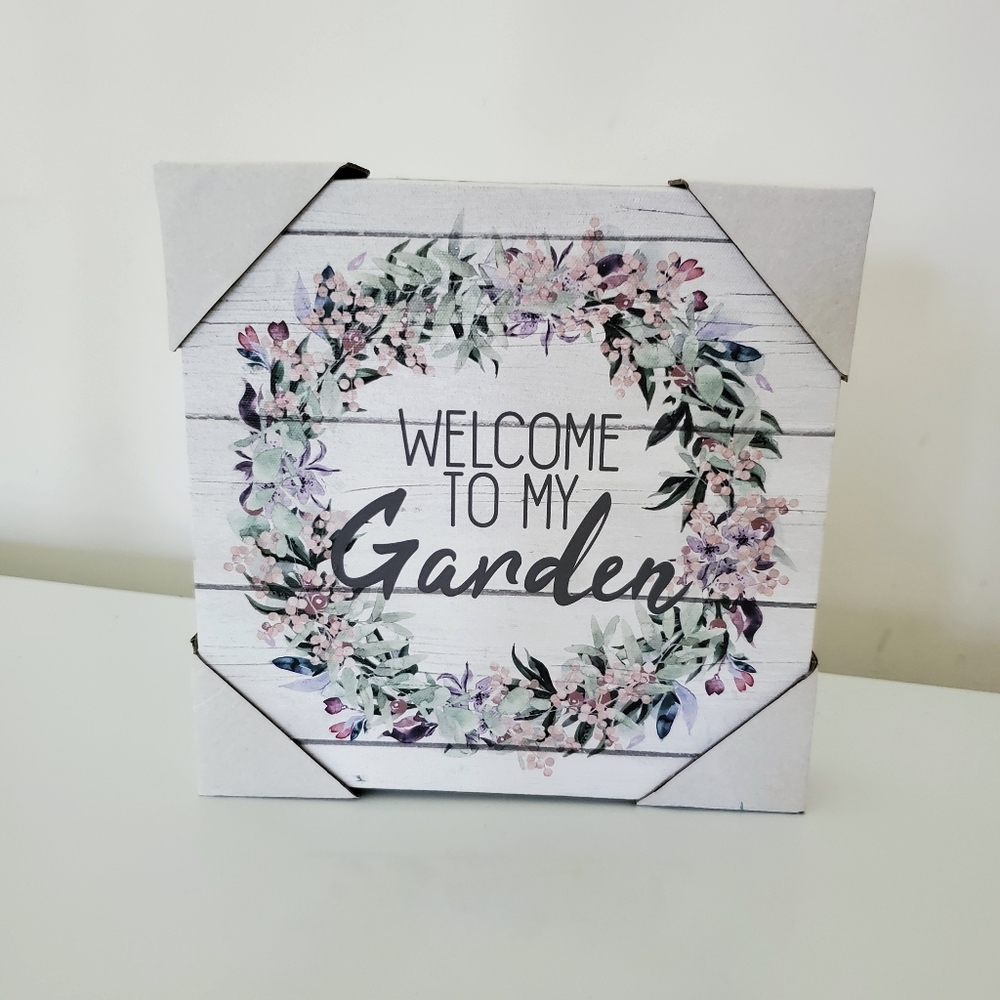 Welcome to my garden floral reath wall art Square 7 in x 7 in x 1.5 in
